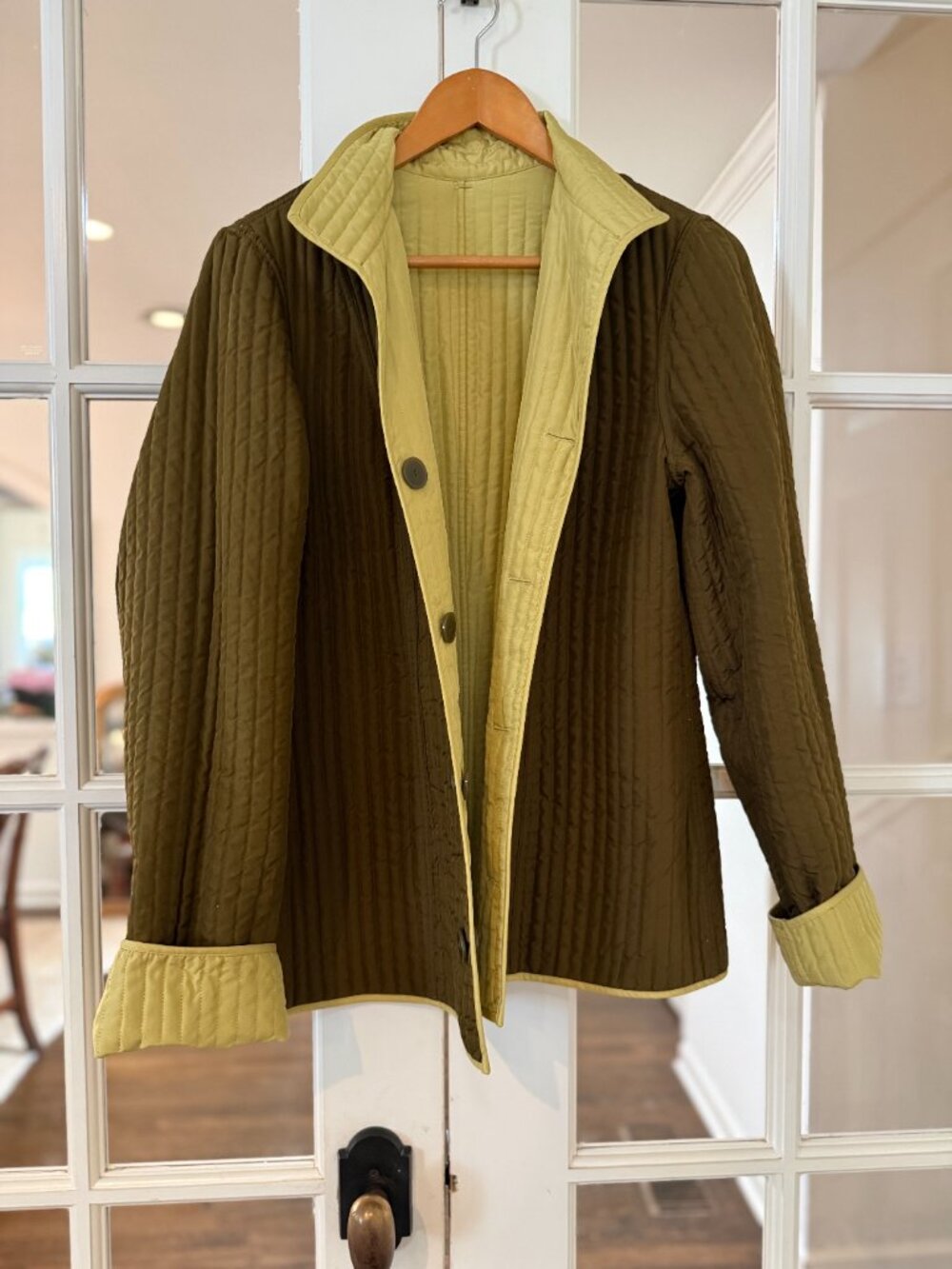 Sigrid Olsen silk reversible jacket chartreuse and brown - Picture 4 of 6